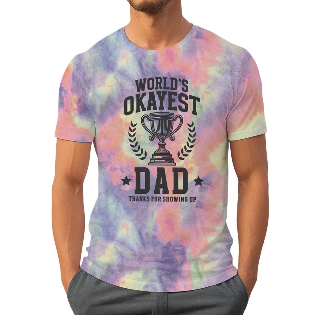 Father's Day Shirt World's Okayest Dad Printed T-shirt for Men Daughter's Gift for Father Crew Neck Top Tie-dye Men's Clothing
