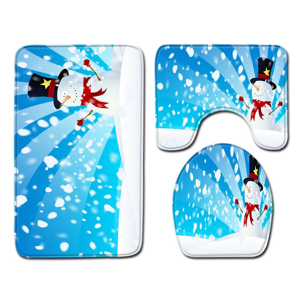 Christmas Bathroom Floor Mat Toilet Three-Piece Set