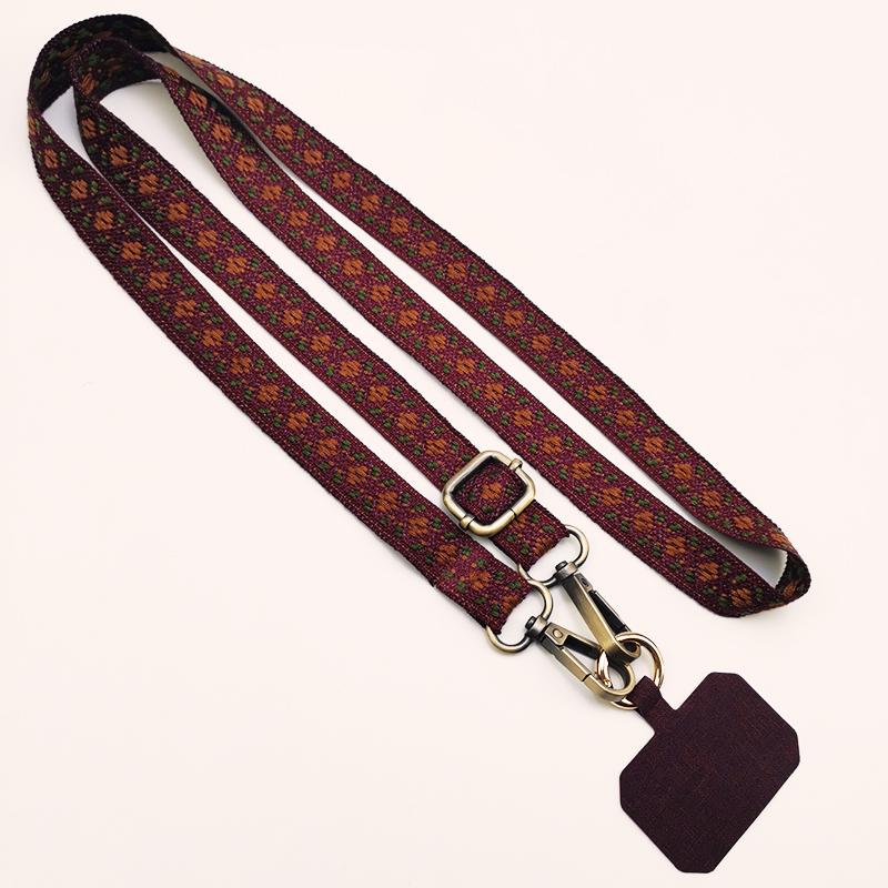 

Retro Embroidered Crossbody Mobile Phone Lanyard Removable Adjustable Neck Strap with Clip Universal Phone Case Anti-lost Rope