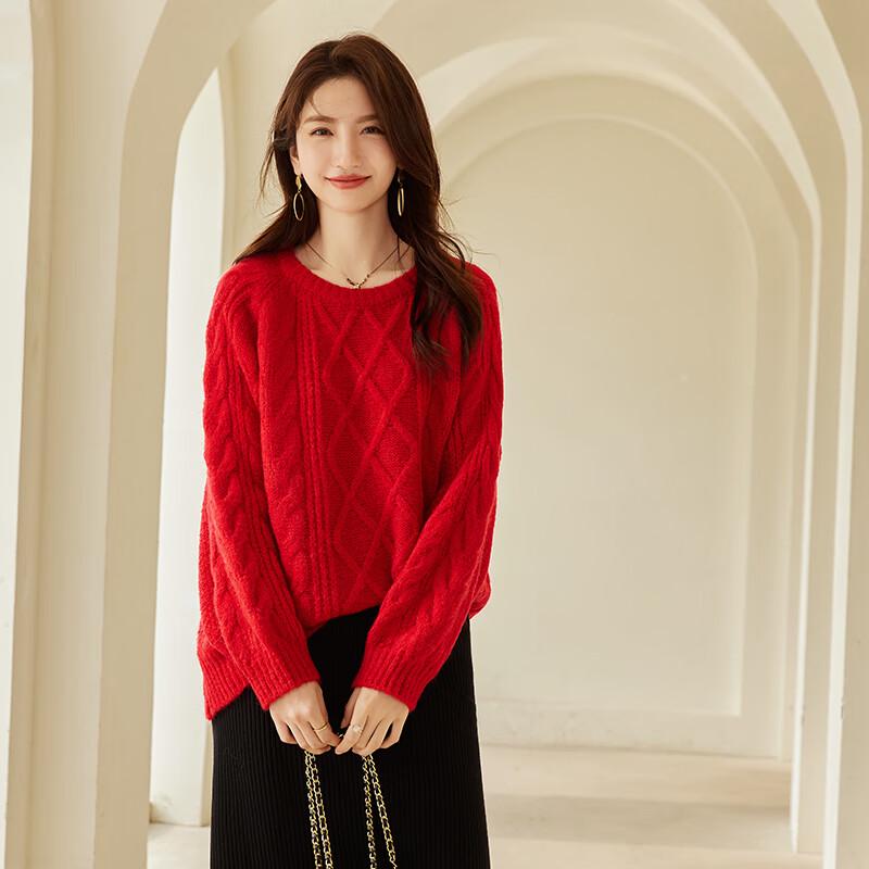 VICTORIA&VERA Women's Vintage Cable Knit Round Neck Sweater