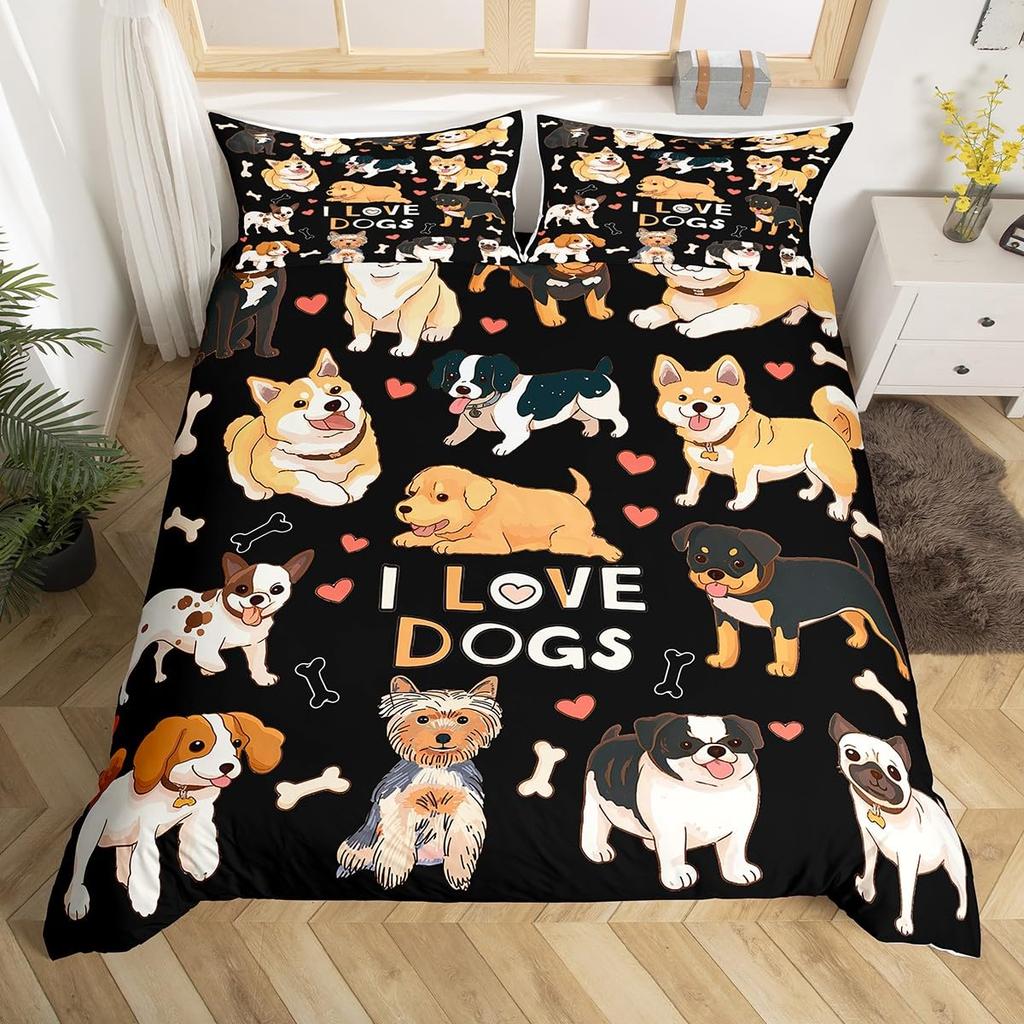 Dog Bedding Set King Full Kids Cute Cartoon French Bulldog Dogs Duvet Cover Watercolor Animal Comforter Cover Puppy Quilt Cover