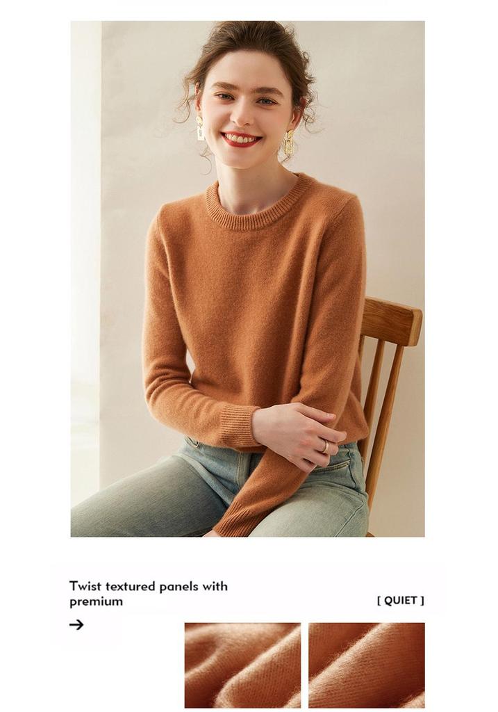 Women's Pure Cashmere Round Neck Knitwear - Warm, Casual, Urban Style for Autumn/Winter