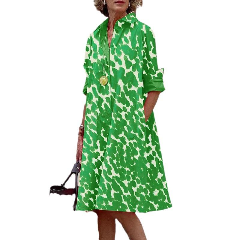 2023 Retro Kwiecista Jednorzędowa Sukienka Koszulowa dla Miejskich Kobiet