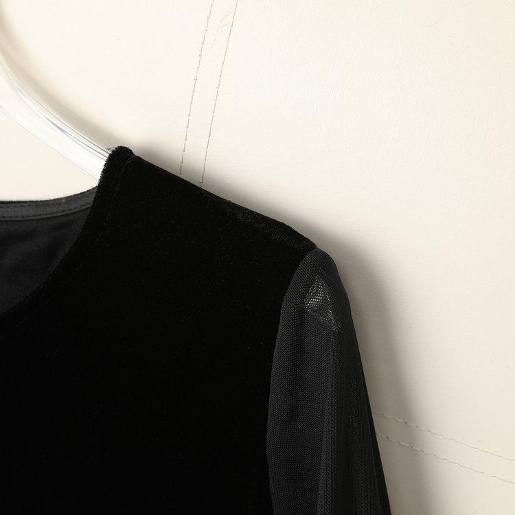 New Chinese Embroidered Long Sleeve Women's T-shirt - Black Velvet, Autumn/Winter Style