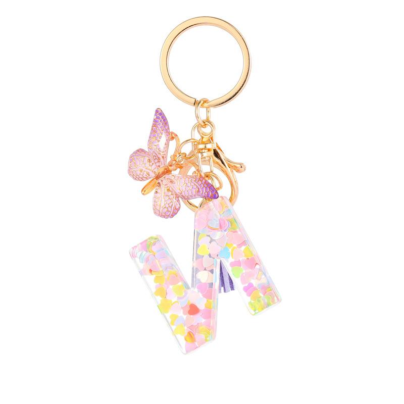 Light Purple Sequin Fringe Resin Keychain 26-Letter Accessory Classic Retro Durable Bag Charm Practical Gift For Friends And Family