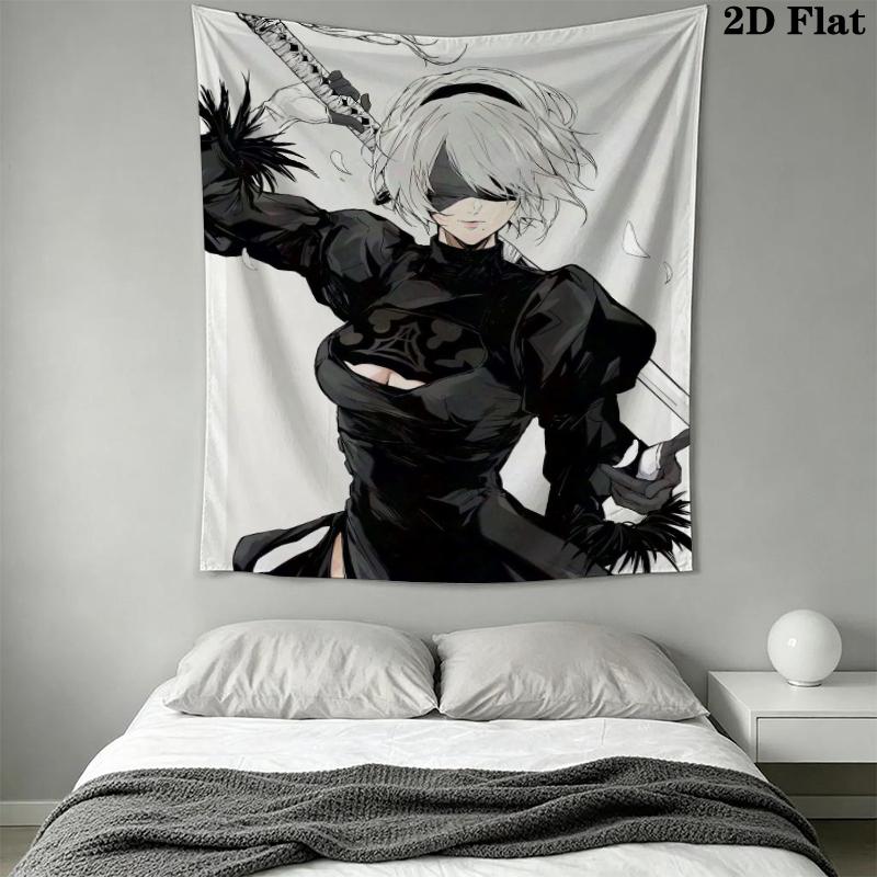 NieR Automata Wall Tapestry Aesthetic Wall Hanging Printed Fabric Blanket Decorative Tapestries for Bedroom Living Room Home Decor