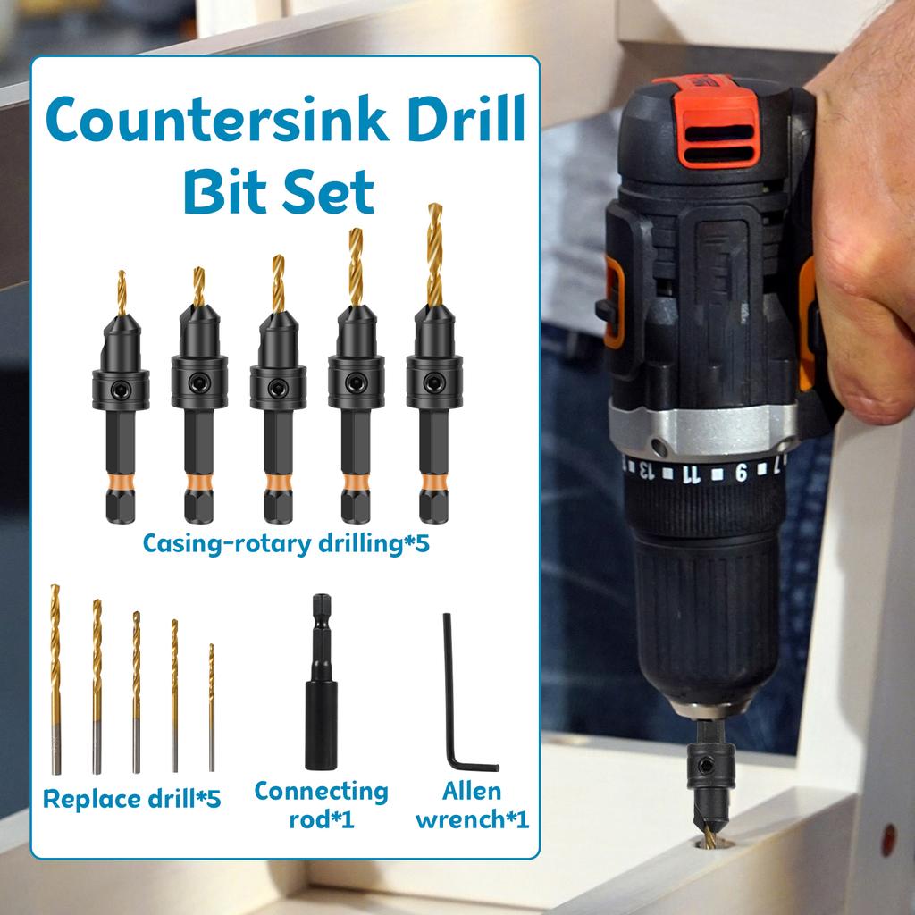 5-teiliges HSS-Senkerbohrer-Set mit austauschbaren Bohrern magnetischem Halter L-Schlüssel für Bohrmaschine geeignet für schnelles