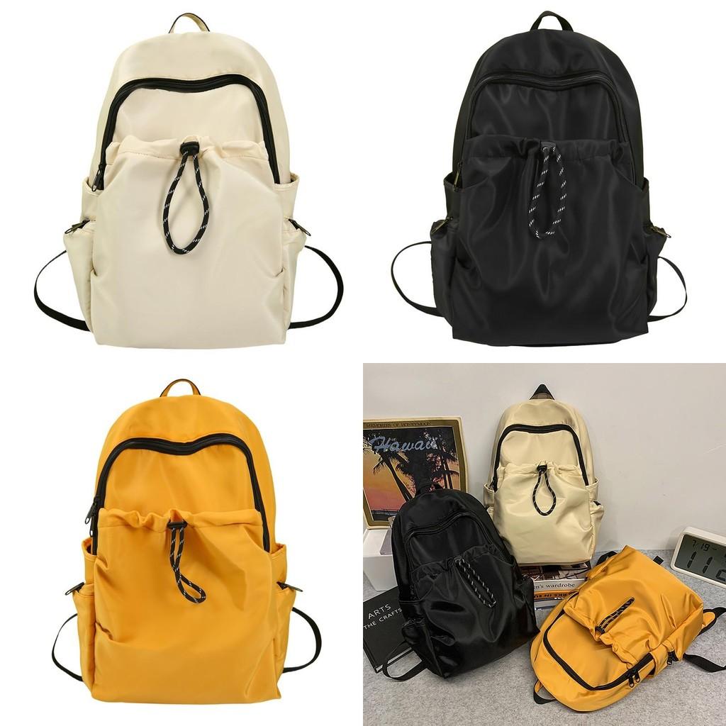 Backpack Outdoor Nylon With Solid Color And Drawstring Design For School Travel