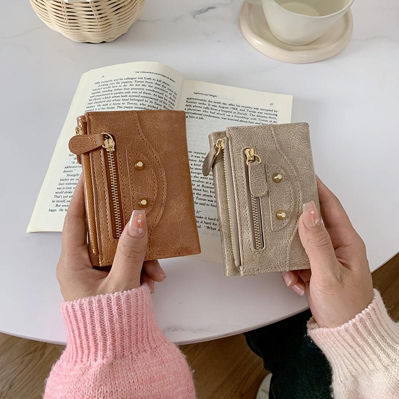 Small wallet women's high-end ins women's clutch bag folding walle wallet zipper three-fold change bag