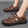 Mens Leather Sandals Closed Toe Fishermen Sandal Comfortable Hiking Walking Summer Beach Shoes for Men Large Size 46 Brown