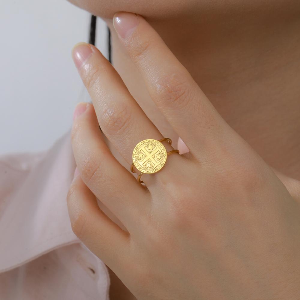Anelli con Croce di Gerusalemme Dawapara Anello da Dito Religioso Regolabile Benedizione Cristiana Gioielli in Acciaio Inossidabile Regalo di Anniversario