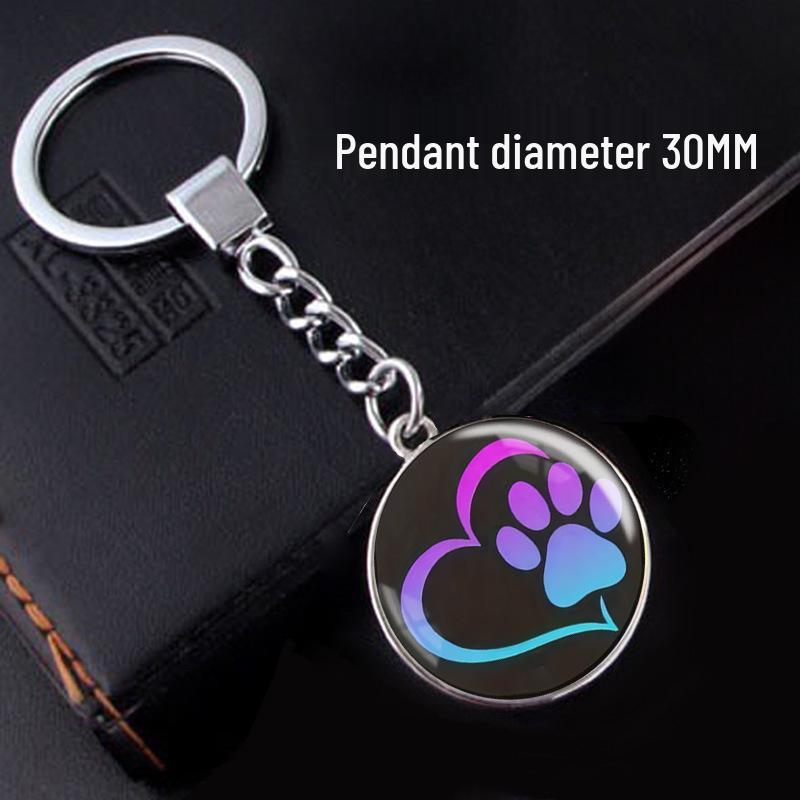 Retro Animal Paw Print Keychain - Cat & Dog Lover Gift