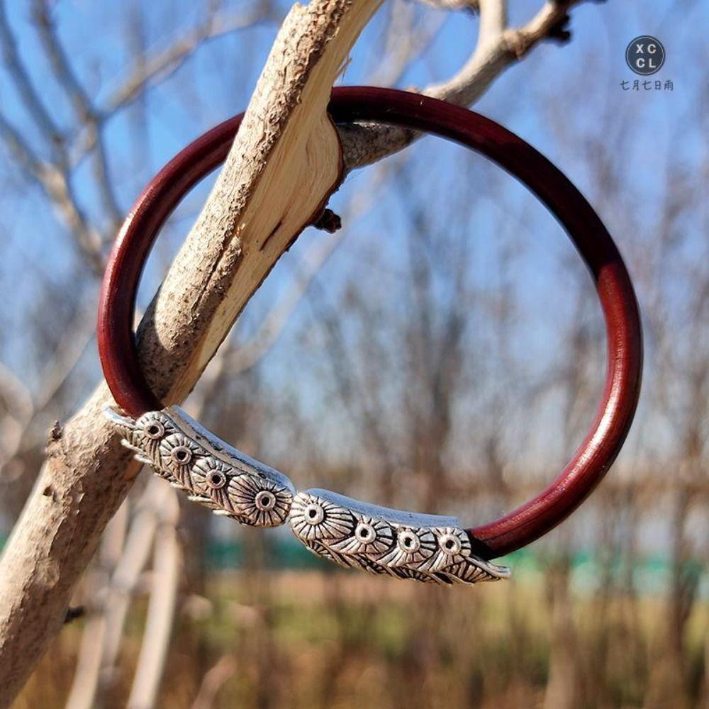 Tibetan Silver Opening Bangles No Knot Chicken Spatholobi Bracelet Rosewood Bracelet  Gift