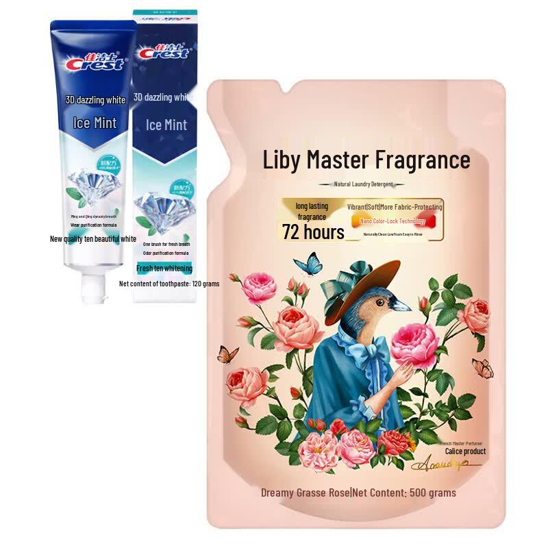 Crest 3D White Arctic Mint Toothpaste & Liby Laundry Detergent Bundle