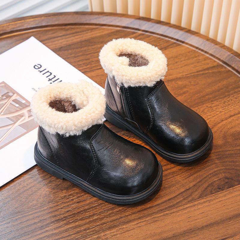 Girls Martin Boots Winter 2025 New Children's Thermal Velvet Cotton Boots Children's Leather Boots Girls Foreign Style Short Boots