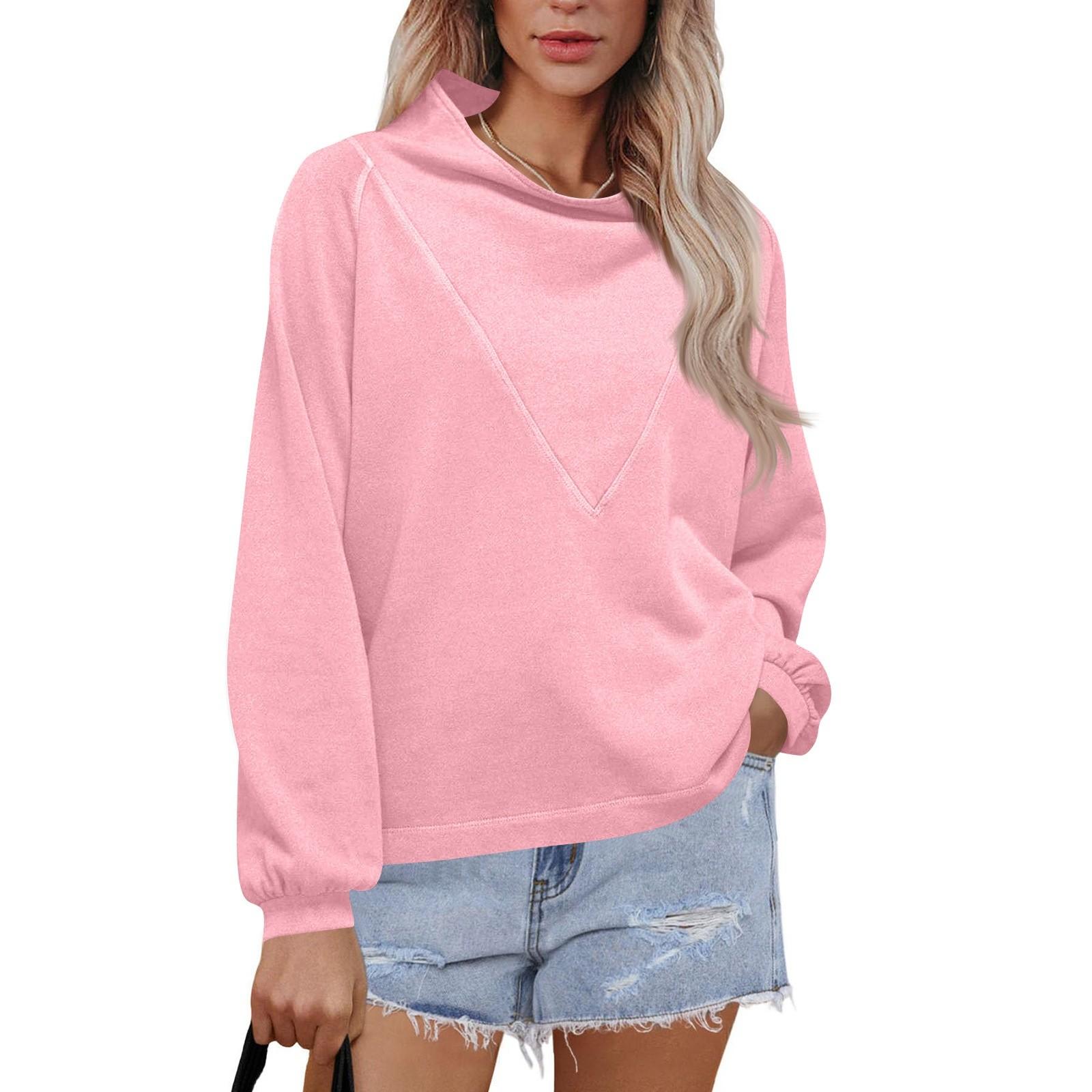 

Women s Fashionable Long-sleeved Pullover And Solid-color Sweatshirt M рожевий
