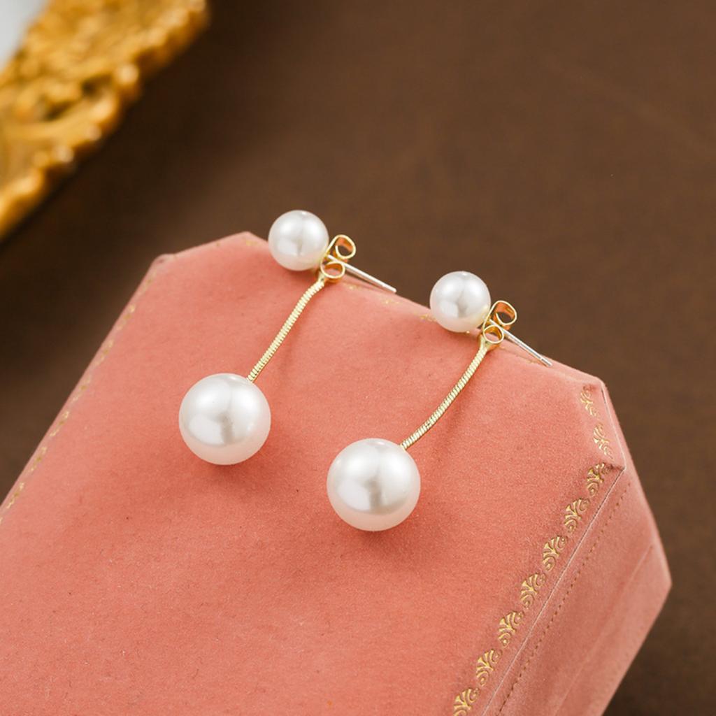Sterling Silver Pearl Earrings Women Korean Style Double Sided Stud Earrings Dangle Pendant Jewelry Accessories for Daily Wear