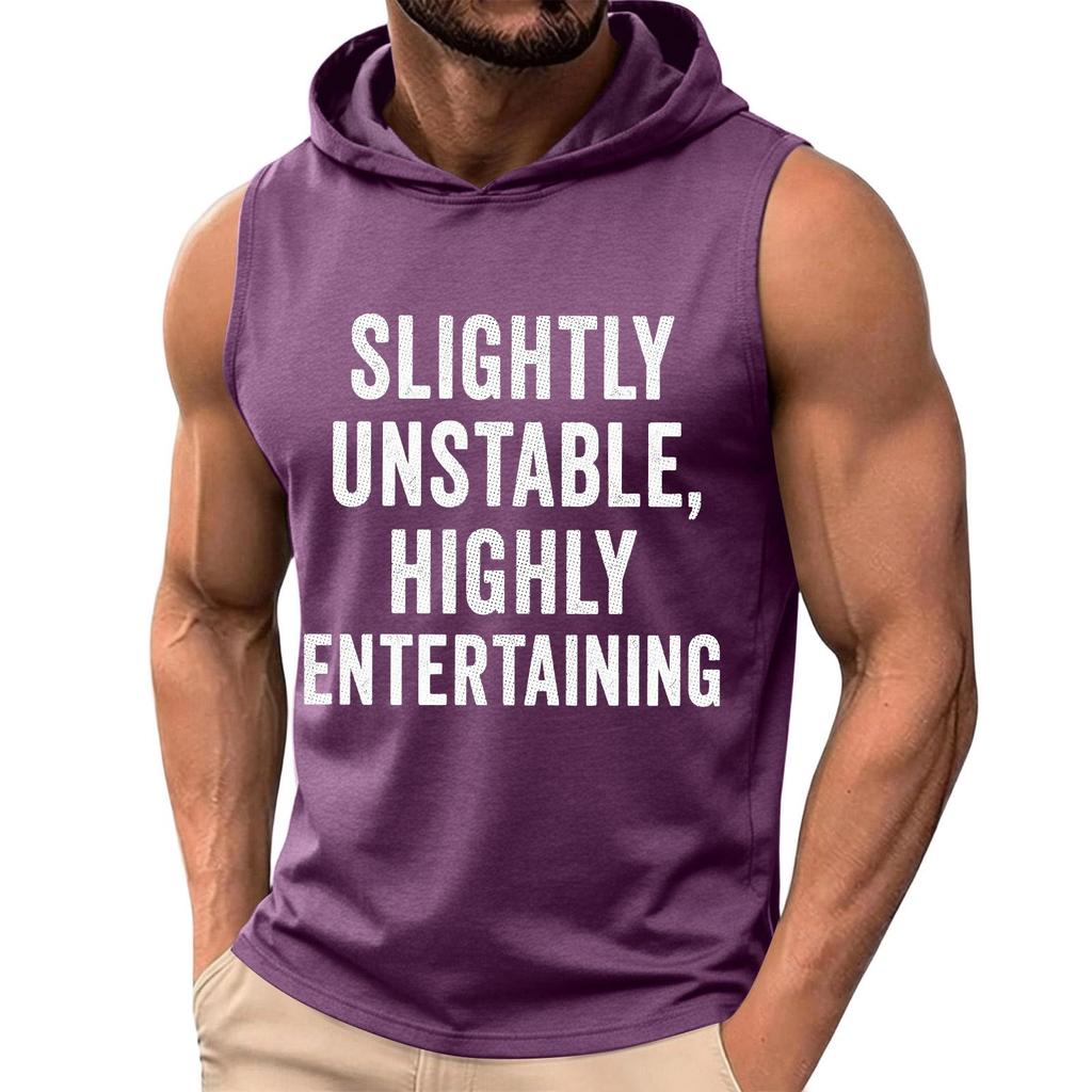 Men Sleeveless Hoodie Tank Top Casual Loose Fit Summer Muscle Shirt Printed Text Graphic Comfortable Lightweight