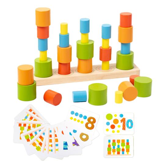 Wooden Building Block Stacking Game Preschool Learning Balance Block Color Matching Game Educational