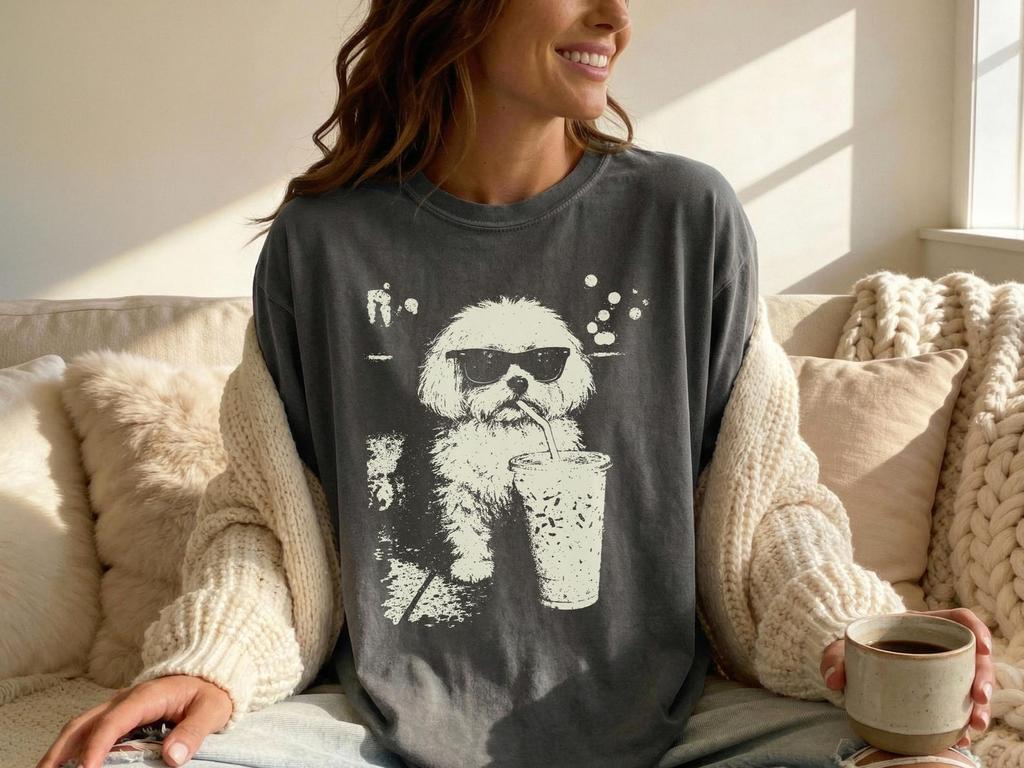 Maltese Iced Coffee Comfort Colors® T-Shirt - Vintage Maltese Mom Dad Gift Tee - Maltese Owner T - Maltese Lover Gift - Dog Mom Summer