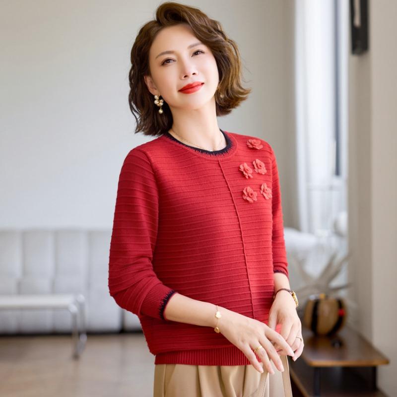 

Mom s autumn fashion long-sleeved shirt on the clothes, new middle-aged and old women s clothing, foreign-style bottoming shirt 3XL кирпич красный