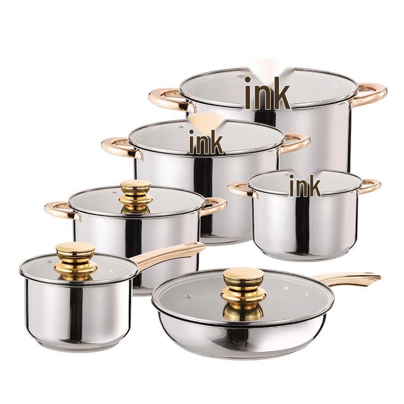 Wutuo 12-Piece Golden Stainless Steel Cookware Set