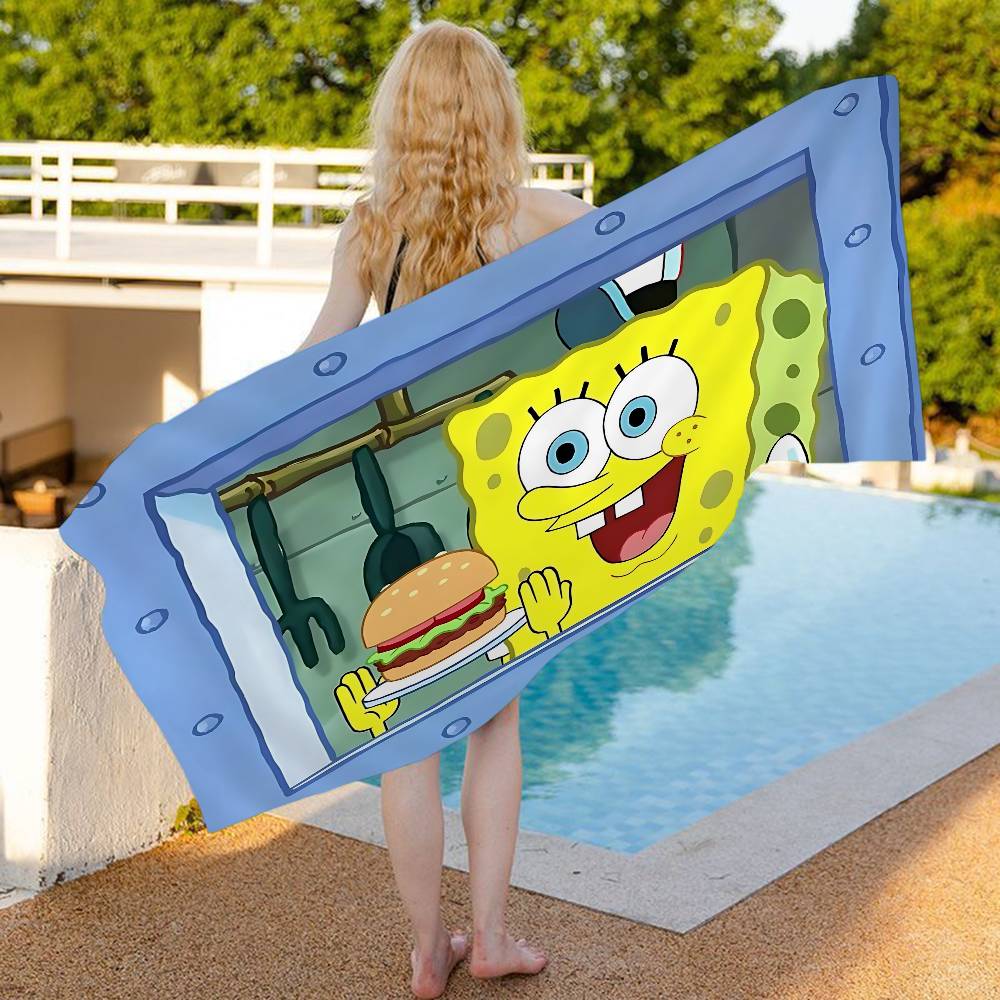 Magic Shark Cute S-Spongebobs Bath Towel Microfiber Soft Water Absorbing Breathable For Girl Kids Decorative Beach Towel