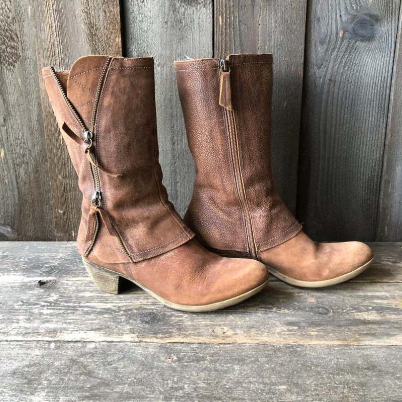 New large size women's shoes thick heel women's leather boots side zipper Martin boots women's new medium boots