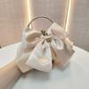 Metal Handle Bridal Clutch Bag Satin Bow Wedding Purse Luxury Bow Evening Handbag  Women