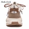 Damen Sneakers aus echtem Leder mit runder Zehenpartie und zunehmender Höhe, modische Freizeitschuhe mit dicker Sohle