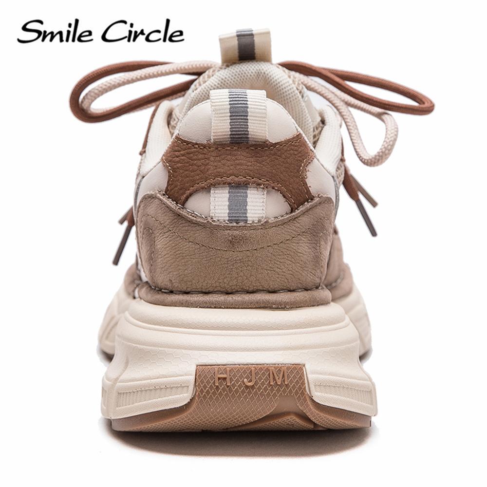 Damen Sneakers aus echtem Leder mit runder Zehenpartie und zunehmender Höhe, modische Freizeitschuhe mit dicker Sohle