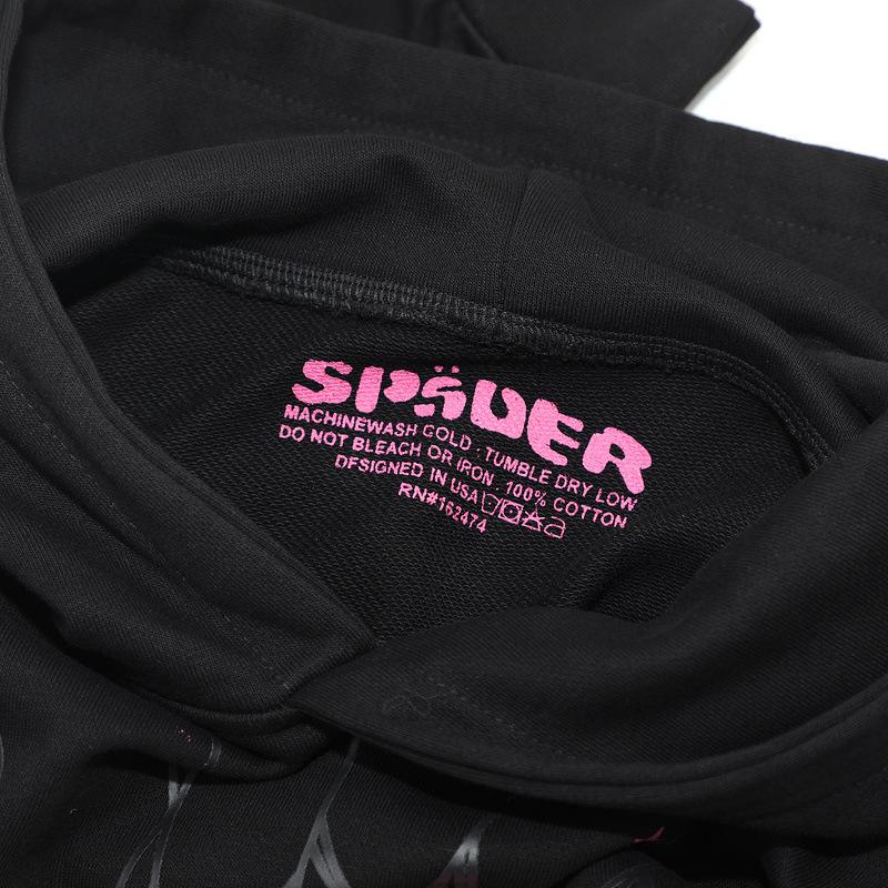 A high-quality SP5DER spider web foam printed hoodie, European and American large-size loose sweater.