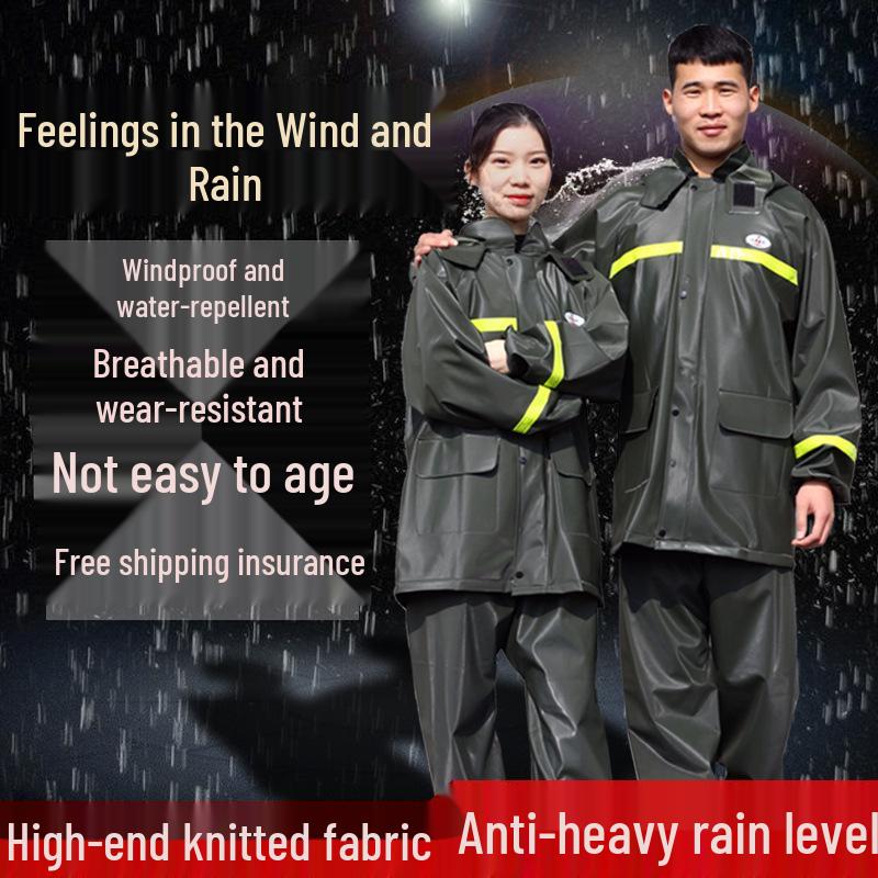 Men's Waterproof Reflective Raincoat & Pants Set, Thickened Ox Tendon, Lightweight & Breathable for Motorcycle Riding & Hiking