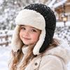 Rhombus Quilted Kids Ski Hat Adjustable Buckle Windproof Earflap Hat  Outdoor Activities