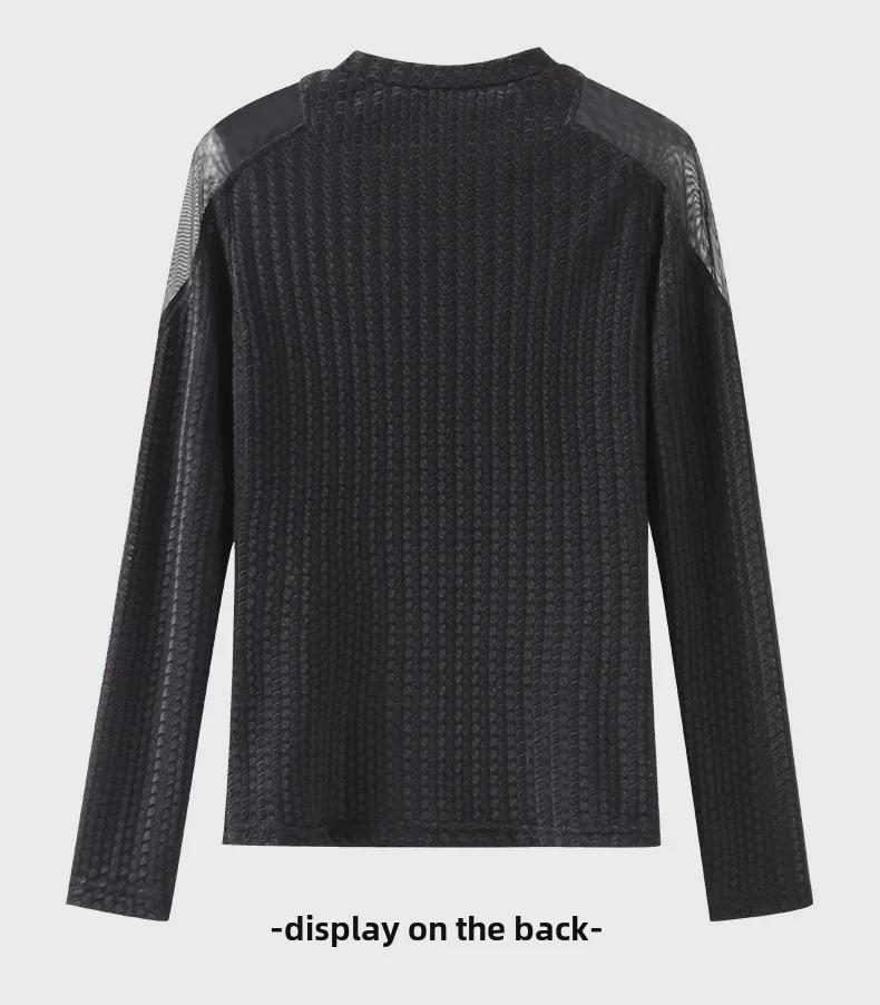 Top cu mâneci lungi din tricot plasă pentru femei Aiyimaiyi, gât rotund - Toamnă/Iarnă 2023