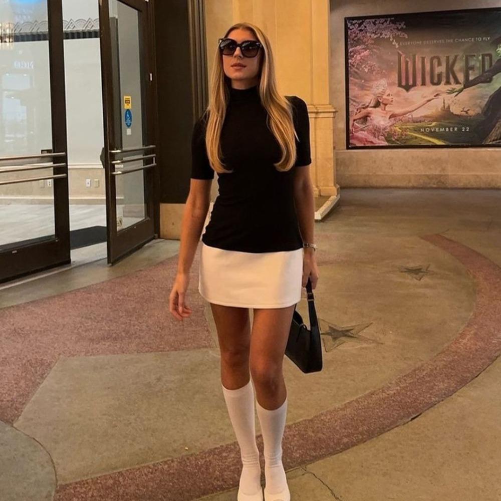 Women's Mock Neck Three Quarter Sleeve Mini Dress Slim Fit Mid Rise Streetwear Color Block Bodycon Dress