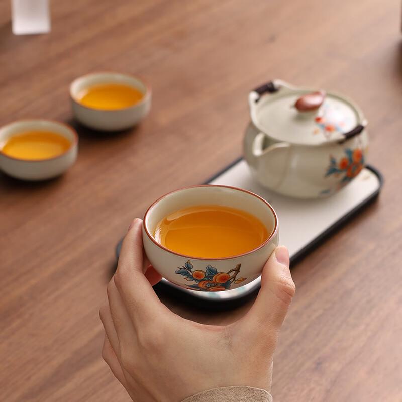 TLAKEHO Auspicious Persimmon Ceramic Travel Tea Set