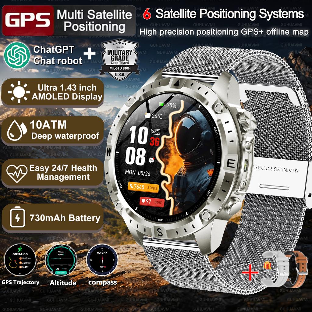 New Army grade TANK GPS Offline Maps Smart Watch 10ATM Waterproof Sports Compass Heart rate HD Bluetooth call Smart watch