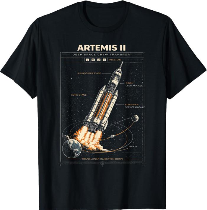 Blueprint Space Rocket Launch Mission to The Moon Artemis 2 T-Shirt S