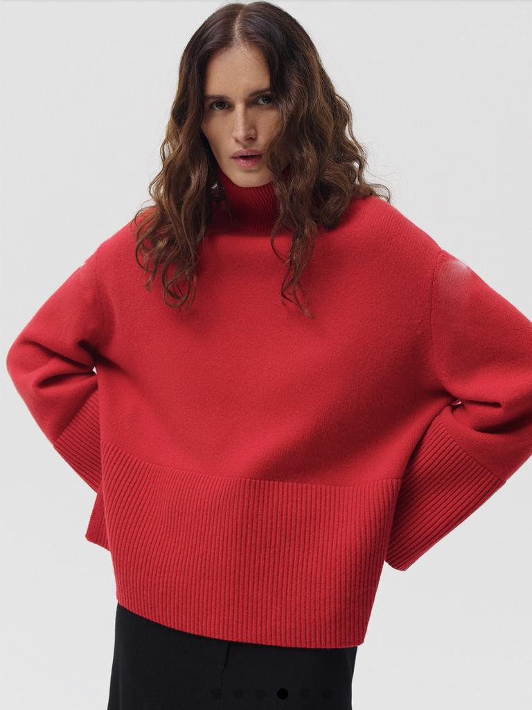 Slit Loose Knitted Pullover Color High Neck Loose Women's Sweater