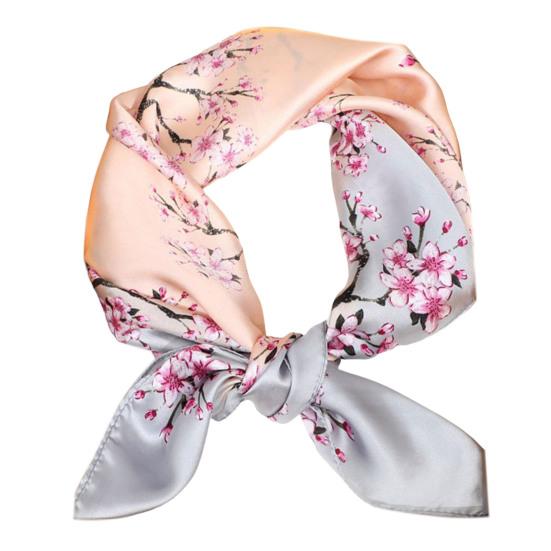 

Солнцезащитный изысканный декоративный шарф из искусственного шелка, женский элегантный квадратный платок с узором «Цветы персика», аксессуары для костюма светло-серый