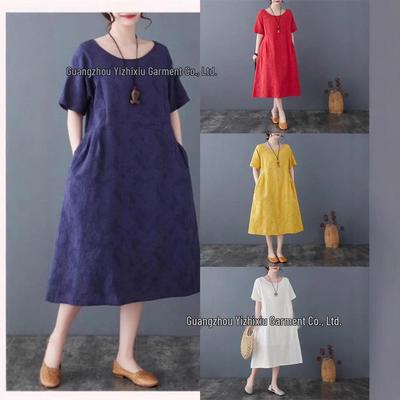 Robe Jacquard Rétro pour Femmes 2025 - Coton Lin Amincissant