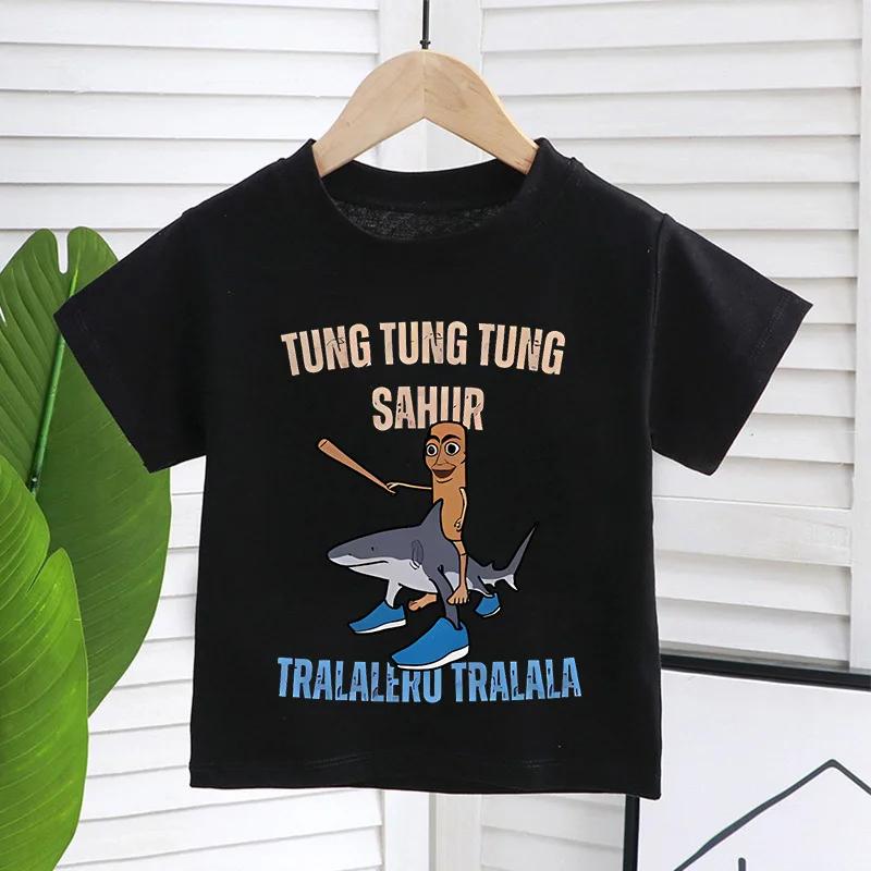 Italský Brainrot Vtipná Dětská Trička Dítě Tralalero Tralalas Tung TungTung Sahur Bombardiro Krokodýl Brr Patapim Oblečení Top