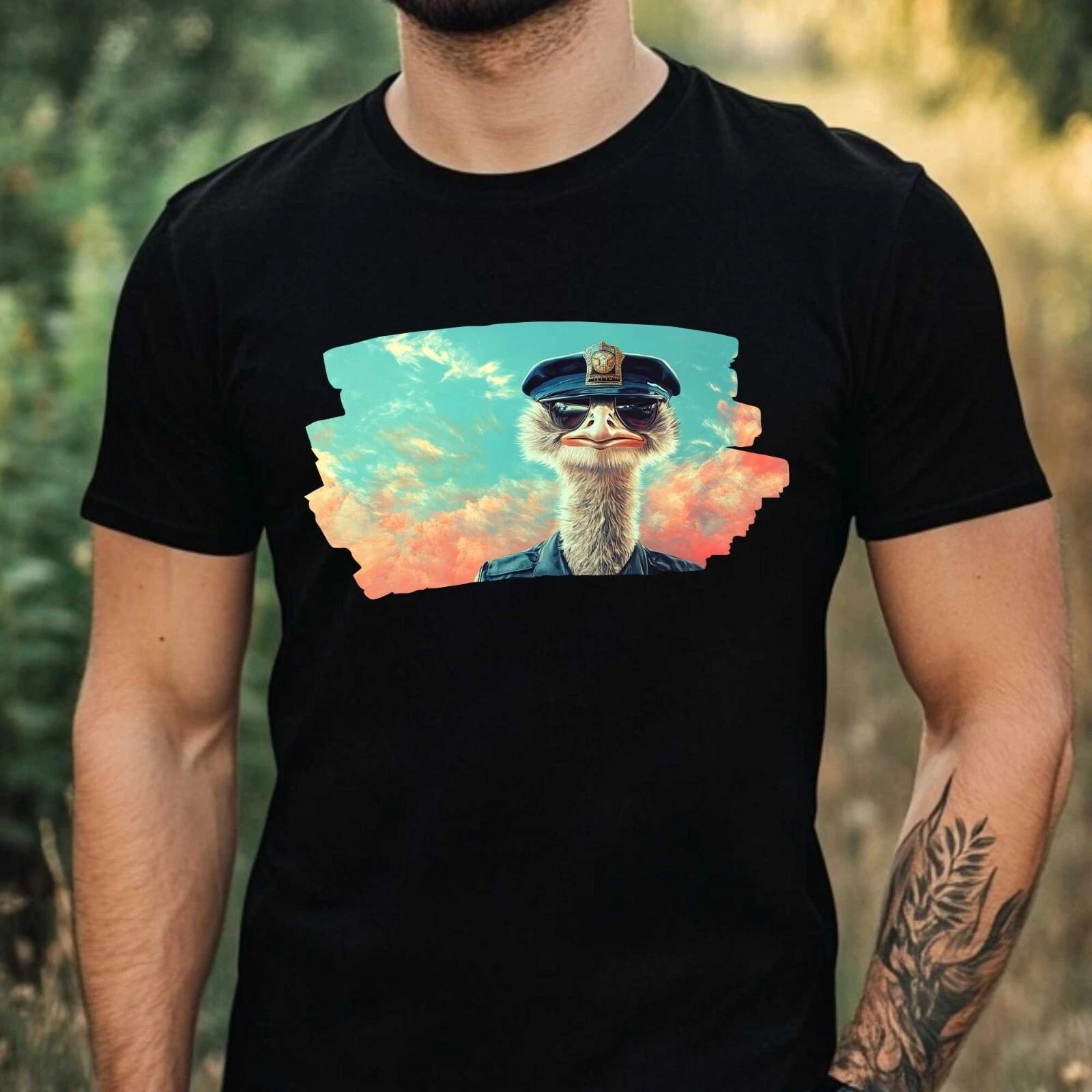 T-Shirt Herren Strauß als Polizist Motiv Baumwolle Größe XS bis 5XL L