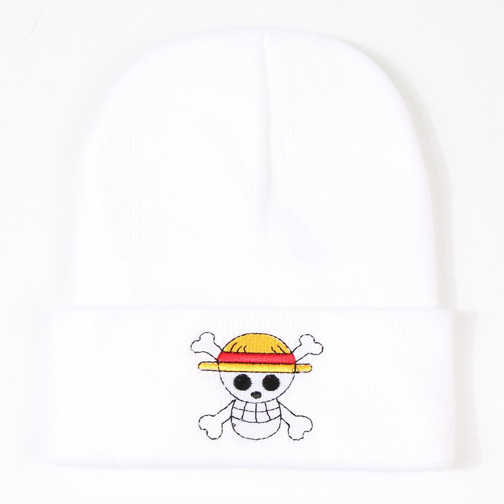 New Cosplay Anime One Piece Skull Knitted Hat Warm Street Dance Beanie Men Women Autumn Winter Hat Black Gray