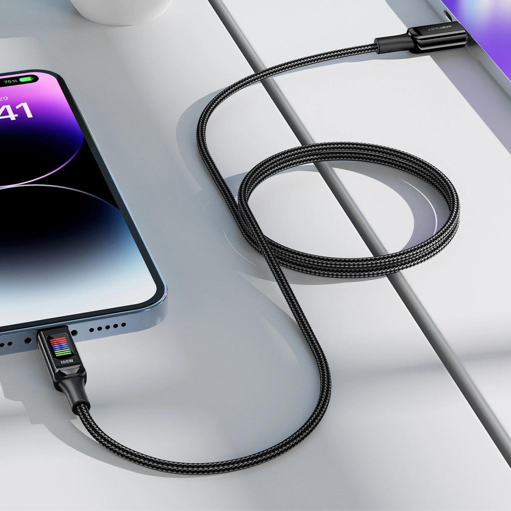 Kabel Acefast C7-03 Usb-C Usb-C 100W 1.2M Z Wyświetlaczem - Czarny