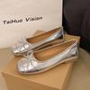 Fashion Gold Silver Fashion Flats Luxury Women Ballerinas Round Toe Bowtie Slip On Comfort Loafers Ladies Casual Mules Shoes