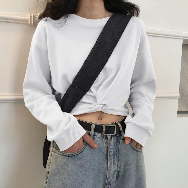 

Spring and Autumn Thin Sweatshirt Design, Versatile Short Women s Casual Long-sleeved Top M белый