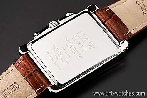 JMW TOKYO Herrenuhr quadratisch in Weißsilber & Braun. Limitierte Auflage Seiko Quarzwerk mit Echtlederarmband. Einfach und beliebt für Unternehmen