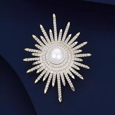 Modische Atmosphärische Brosche High-End Damen Leichter Luxus Vollbesetzt mit Diamanten Sonnenblumen-Brosche Elegante Perlen-Nadel Anzugzubehör